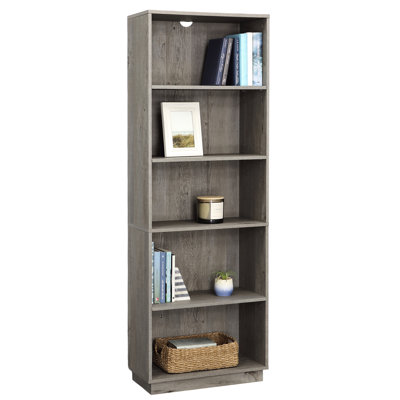 5 - Shelf Bookcase In Gray For Home Office Storage Solution, Three Adjustable Shelves, Design Easy Installation, 23.68" L X 11.68" W 66.18" H Decor And Storage, Quick Setup,