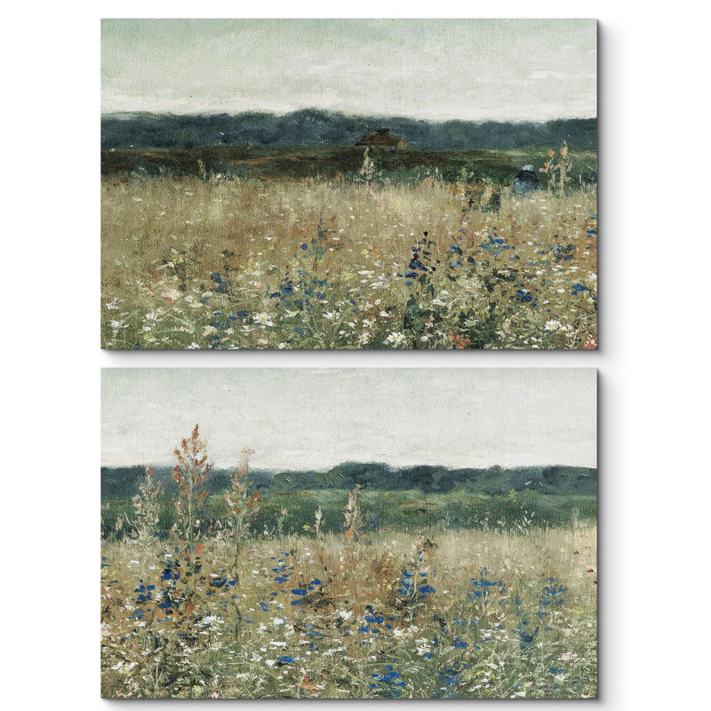 Rustic Countryside Green Wildflower Whisper Blooming Fields Rustic French Country 2 - Pièces, Toile tendue, H 16 po x l 24 po