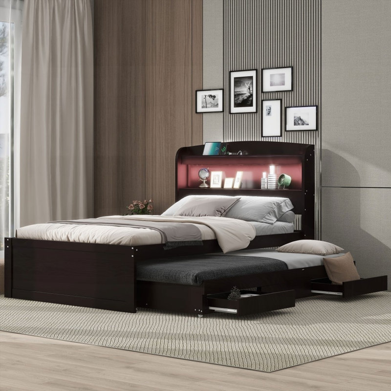 Lit plateforme simple TG - aucun sommier nécessaire, fabrication en bois de pin robuste avec rangement et amp; Chargement