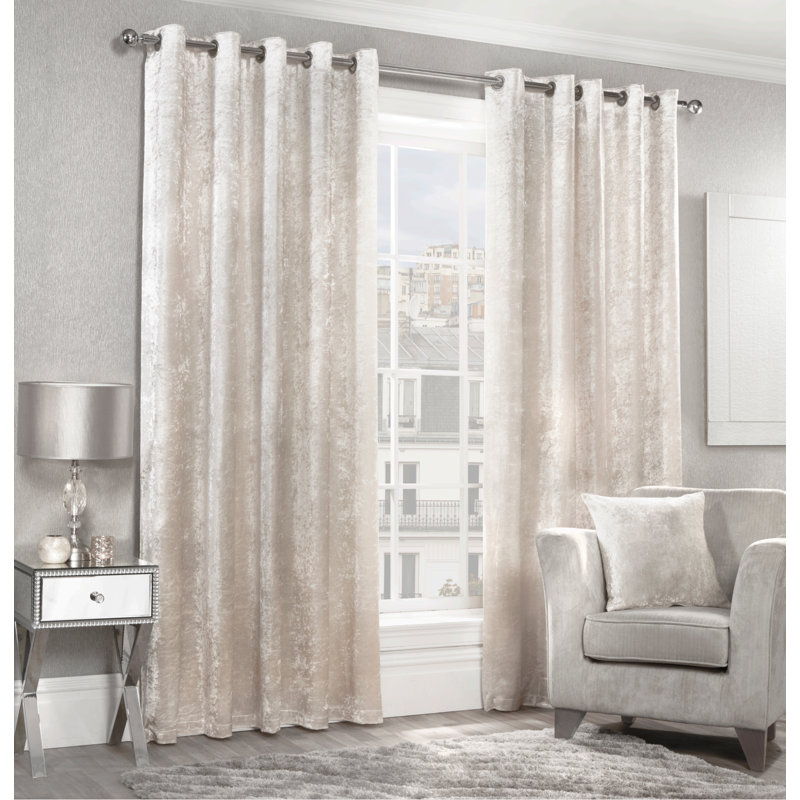 Eleanora Crushed Velvet Eyelet Panels, Width 117 x Drop 137 cm, Cream