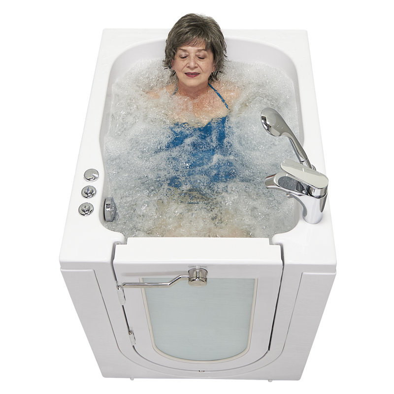 Ella Front Entry 32"x40" Acrylic Air and Hydro Massage Walk-In Bathtub with Left Outward Swing Door, 2 Piece Fast Fill Faucet, 2" Drain