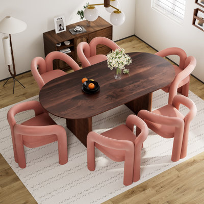 70” Modern Oval Dining Table Set With Velevt Chairs