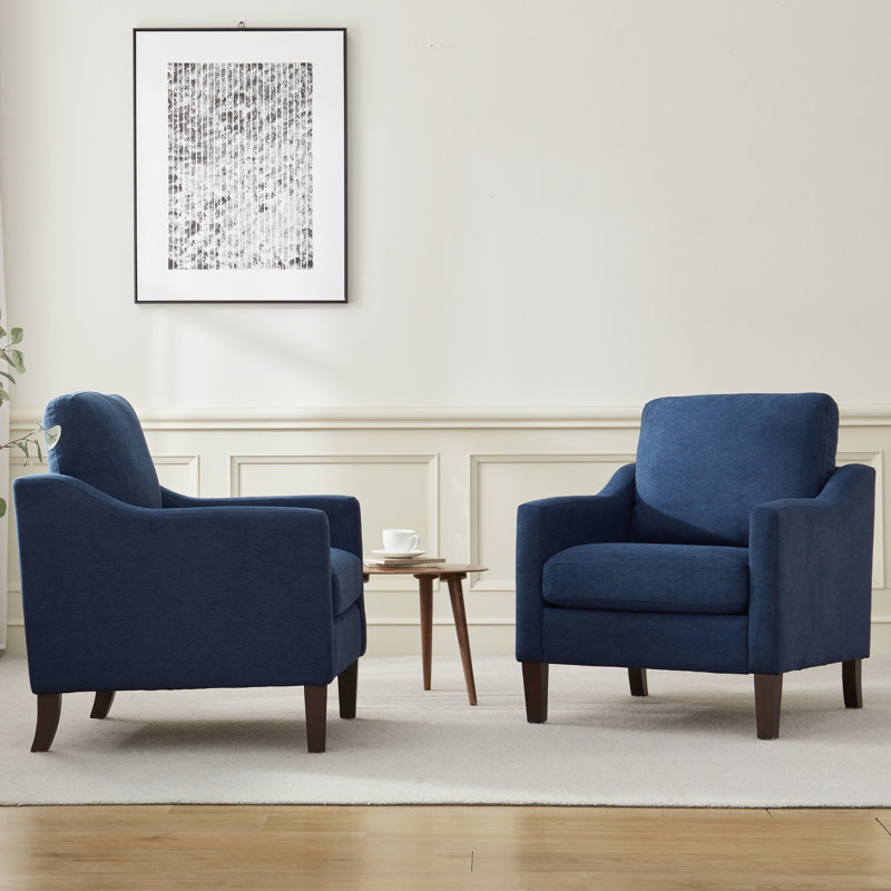 Fauteuil avec pieds en bois massif (ensemble de 2), Marine
