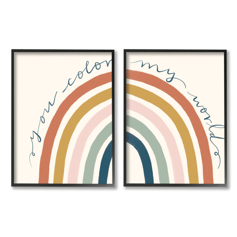 «You Color My World Rainbow Script Illustration Design» par Deborah Curiel - ensemble de 2 peintures