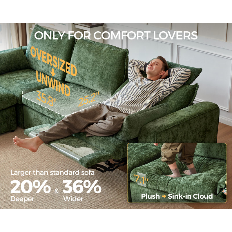 6 Seater Chenille Oversized Modular Sectional Sofa With Power Recliner Plush Cloud Couch With Headrest Convertible Deep L-shaped With Corner And Storage Ottoman