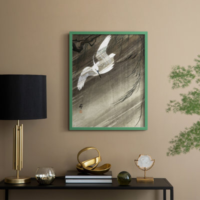 «Koson's Flying Herons II», reproduction encadrée - bois massif