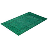 Overdyed Hand-Knotted Wool Modern-Contemporary Green Area Rug 6' 2" x 9' 4"