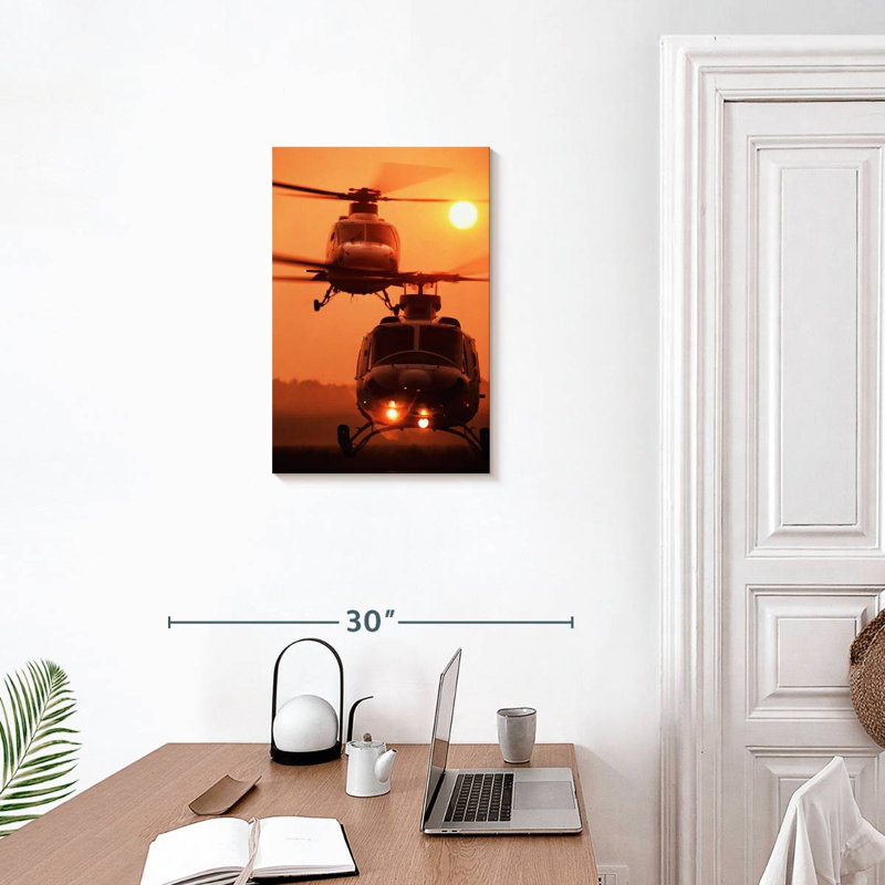 Mehar Helicopter Sunset Landing, 24" H x 16" W