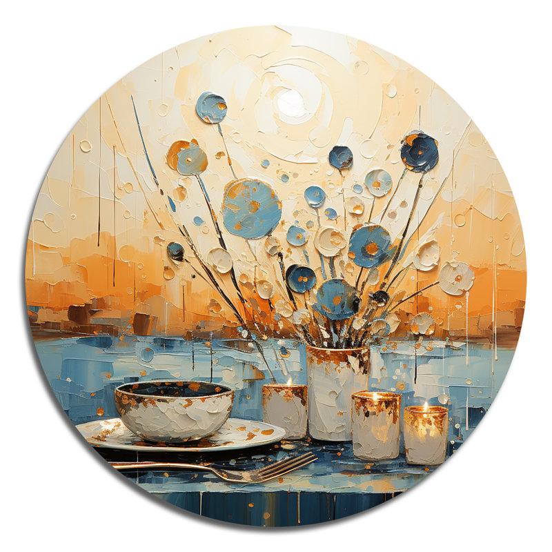 Fleurs culinaires bleues pour cuisine culinaire - charme campagnard rond en métal, H 23 po x l 23 po