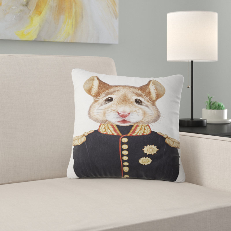 Mouse in Military Uniform - Animal Printed Pillow, 16" x 16", Throw Pillow