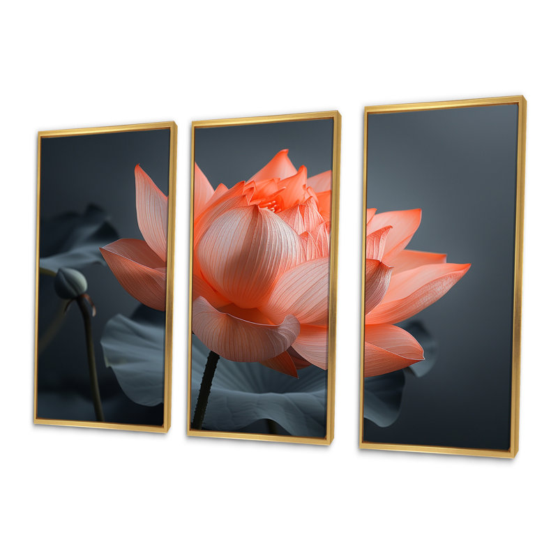 Ensemble de salon Gerken - Lotus, Toile avec cadre flottant or, H 32 po x l 48 po x P 1 po