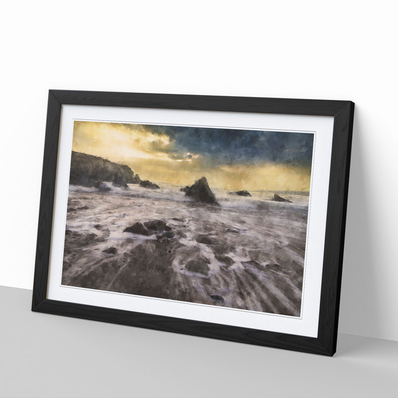 Beach View - Picture Frame Painting, 36cm H x 48cm W x 2cm D, Black Framed
