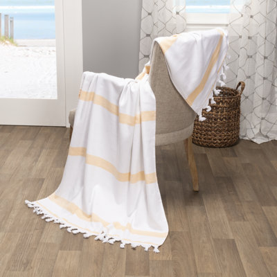 Marlene Tropical Coastal Cotton Oversized Stripe Beach Towel with Tassels