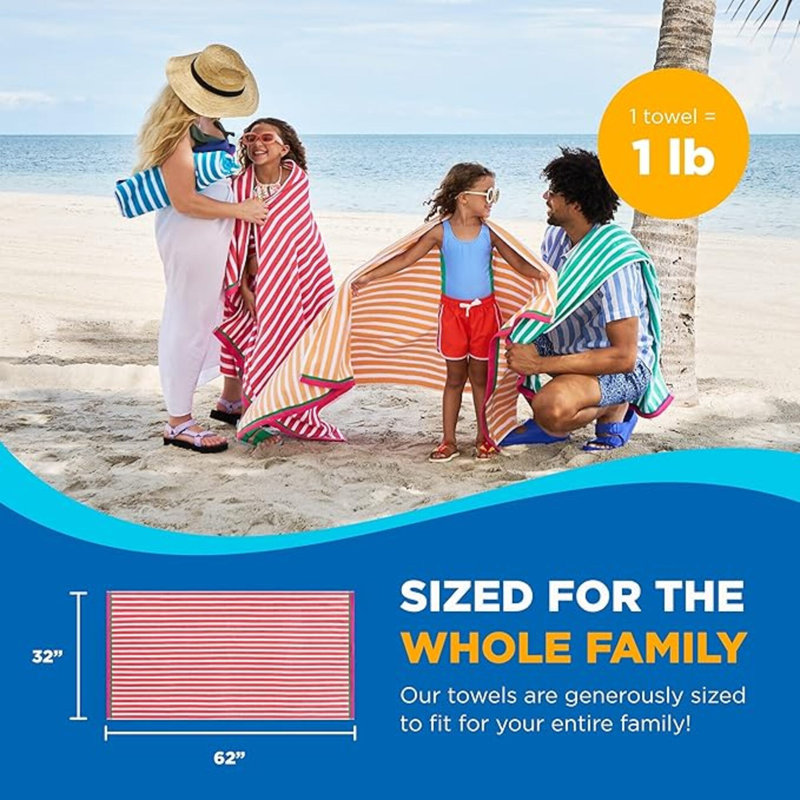 Très grande serviette de plage 100% coton 30 po x 60 po Racing, Rayé multicolore, Serviette de plage - paquet de 4