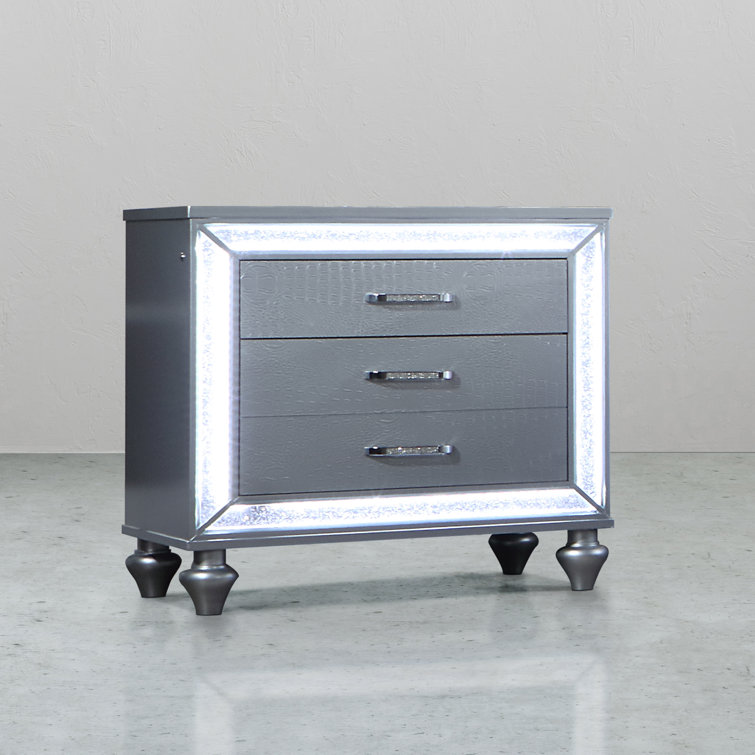 Nightstand With LED Lights, Silver
