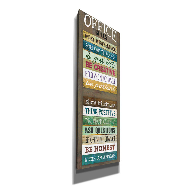 «Office Rules» par Marla Rae, art mural sur toile, H 60 po x l 20 po x P 1,5 po