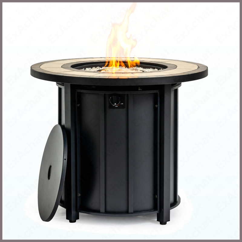 Round Steel Propane Fire Pit Table 50000 BTU For Outdoor Patio Garden Backyard