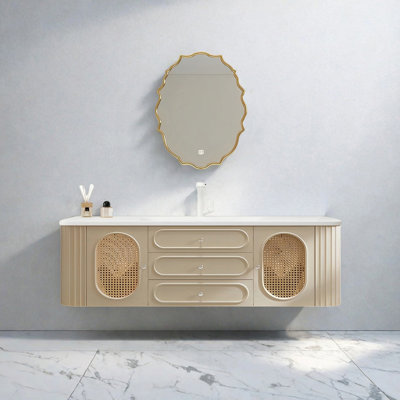 French cream-style rattan bathroom cabinet