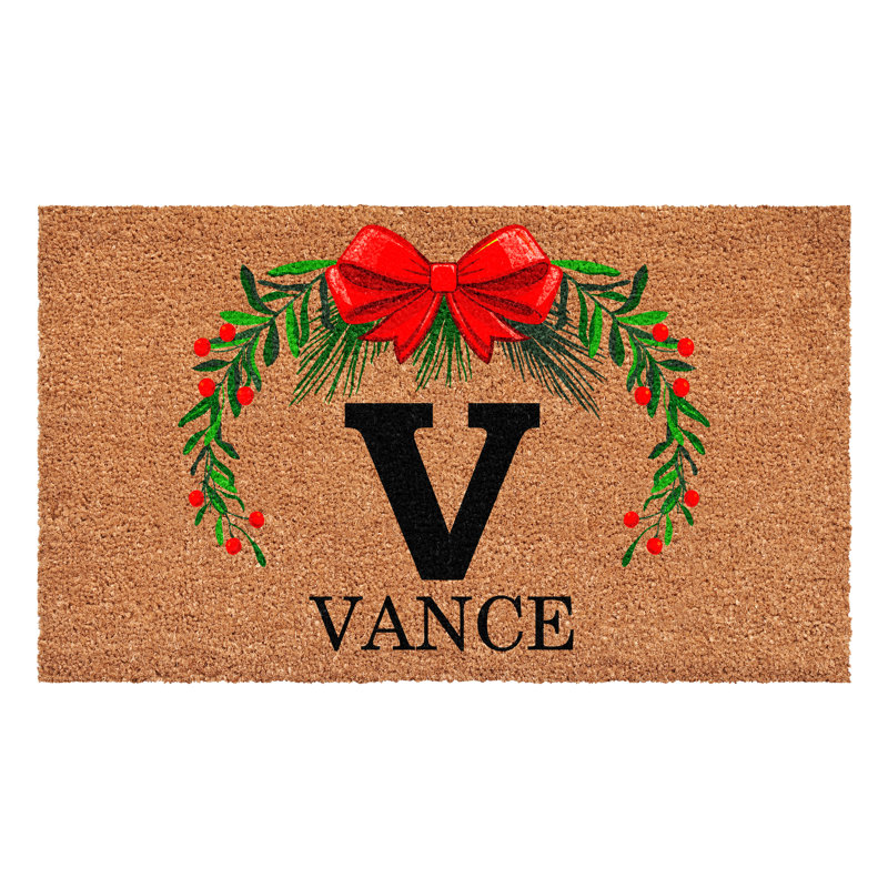 Paillasson couronne de Noël personnalisé, lettre V, L 17 po x L 29 po