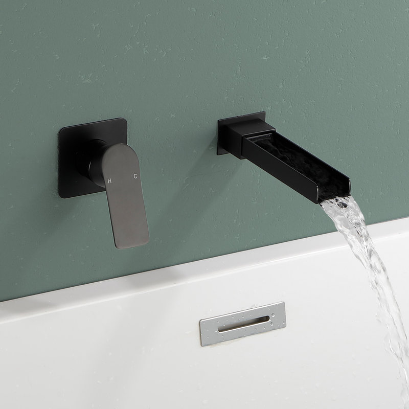Wall Mounted Tub Faucet with Single Handle, Bathroom Waterfall Tub Filler, Matte Black