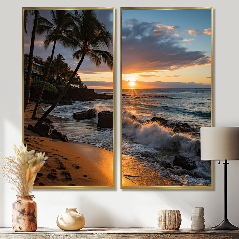 «Aloha Tropical Dreamscape I - Cityscapes Maui», art mural, H 32 po x l 32 po, Doré