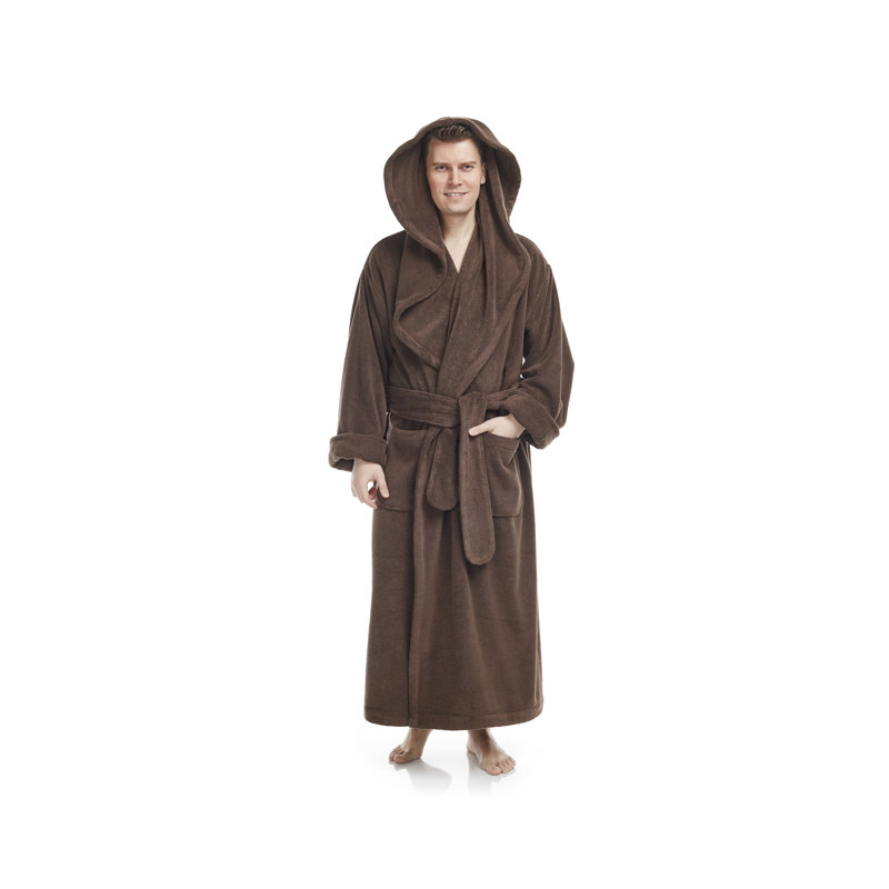 Peignoir 100% coton éponge garçon / homme + cheville avec poches et capuche, TG, Brun châtaigne