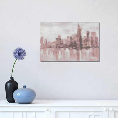 Misty Day in Manhattan Pink Gray 1 Piece Wrapped Canvas Painting