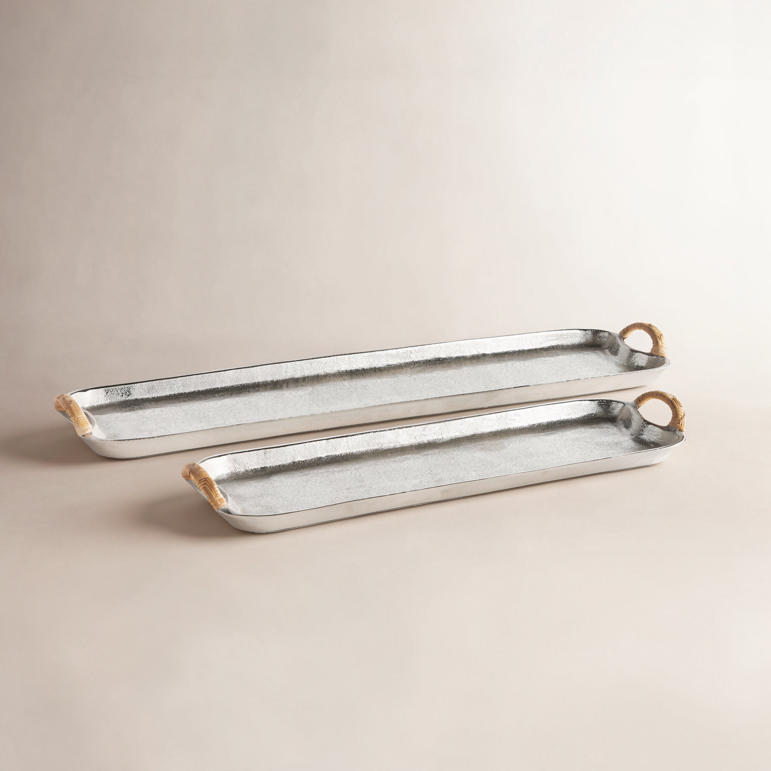 Hobbs Aluminum Tray - Set of 2, Ottoman/Coffee Table, Elongated, 24'' W x 6.5'' D x 1'' H