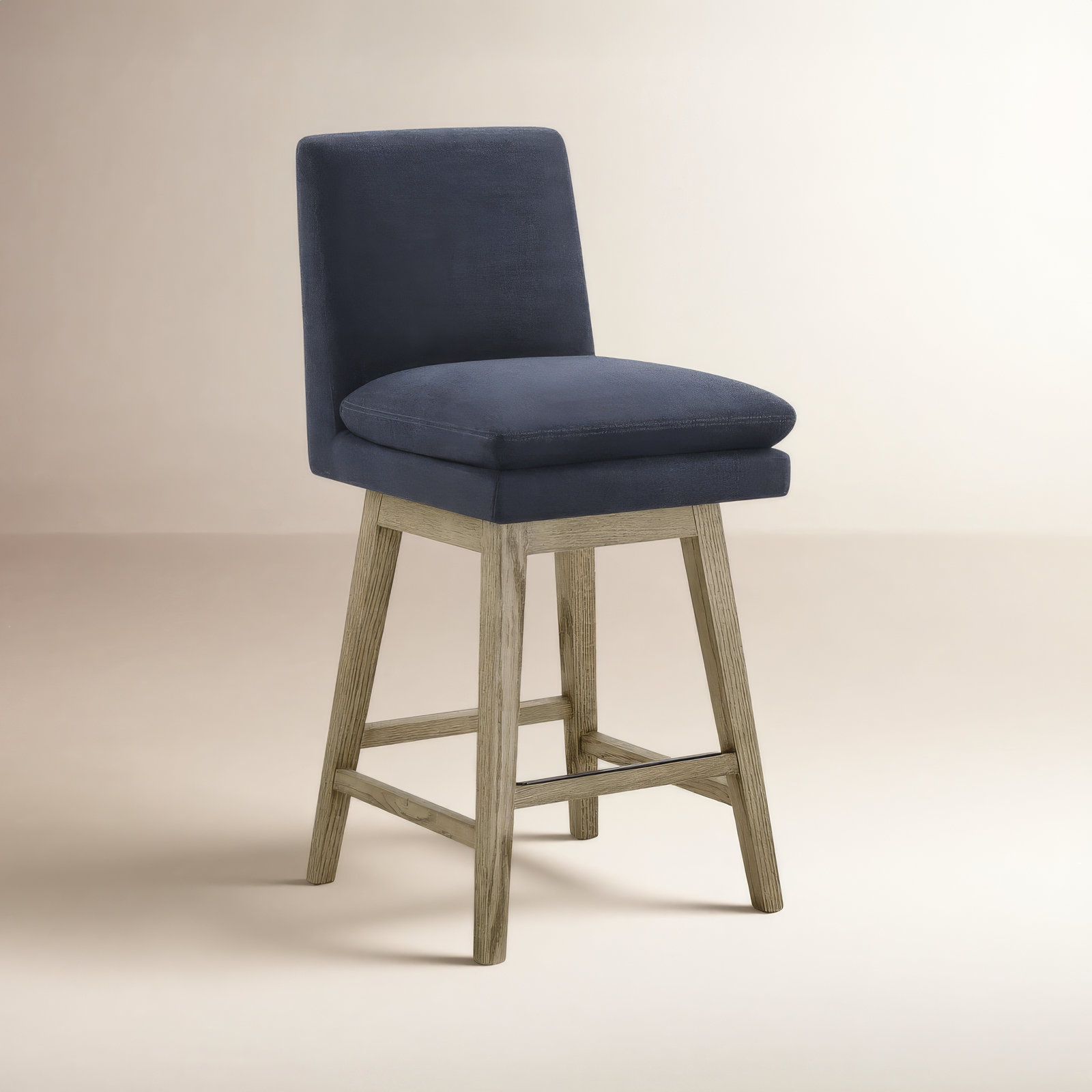 Bethea 27" Swivel Bar Stool, Effie Insignia Blue Performance Linen