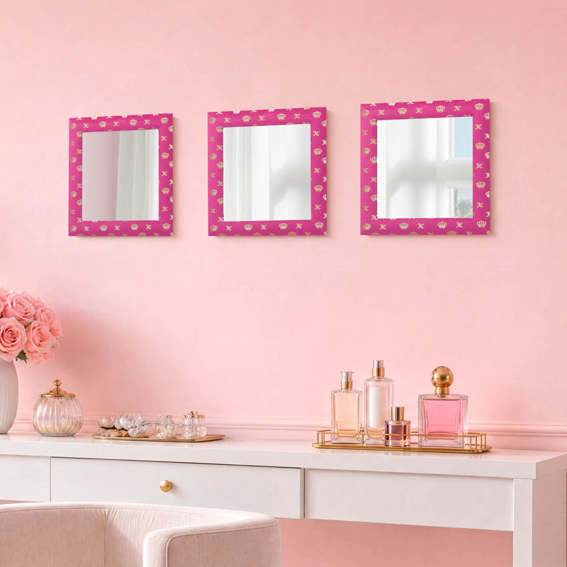 Miroir mural Jucy Couture Velour JC, Rose vif avec feuille d'or