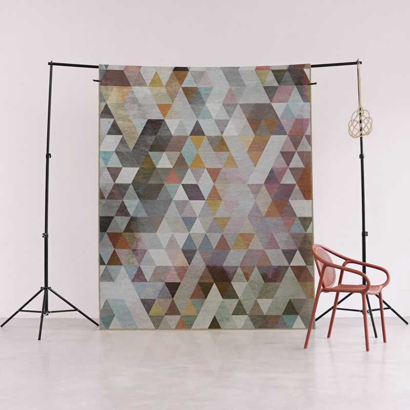 Multi-Colored Geometric Triangle Shape Patterned Creative Modern Decorative Rug, Runner 3'3.37" x 6'6.74"