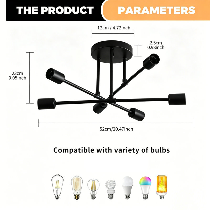 Semi Flush Mount, Black, included