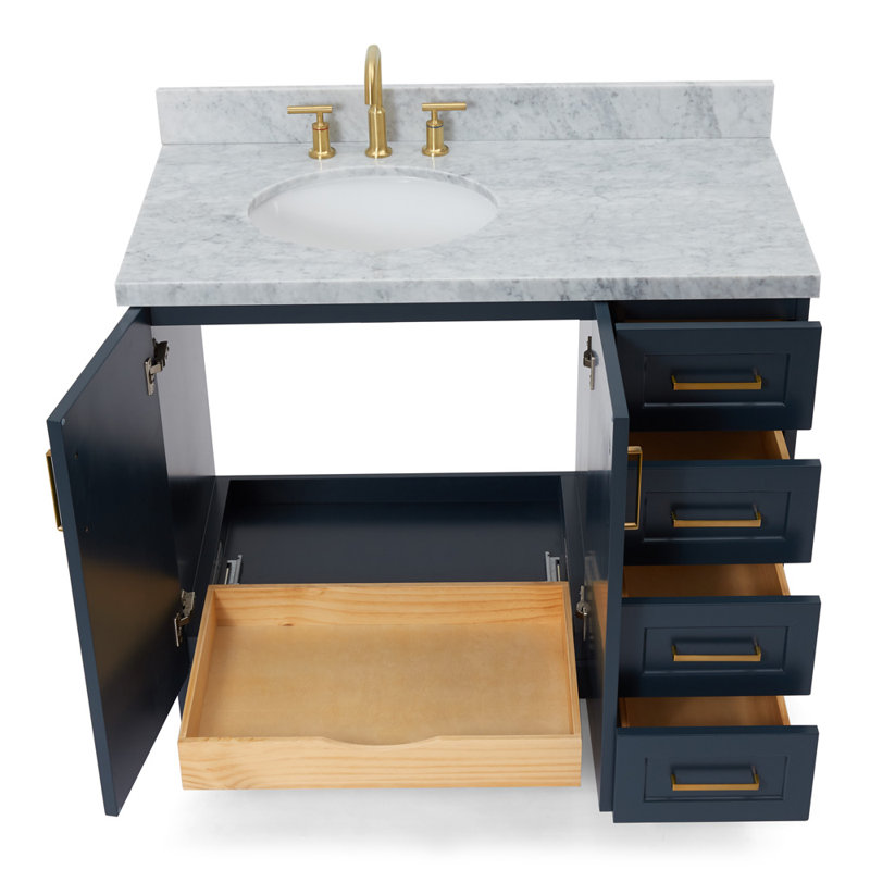 ARIEL TAYLOR 43 IN RIGHT OFFSET RECTANGLE SINK VANITY, Left, Oval, Midnight Blue