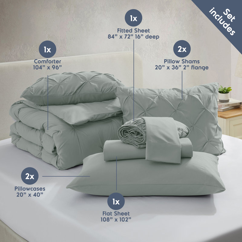 Nestl Bed-in-A-Bag Pleated Comforter Set with Bed Sheets