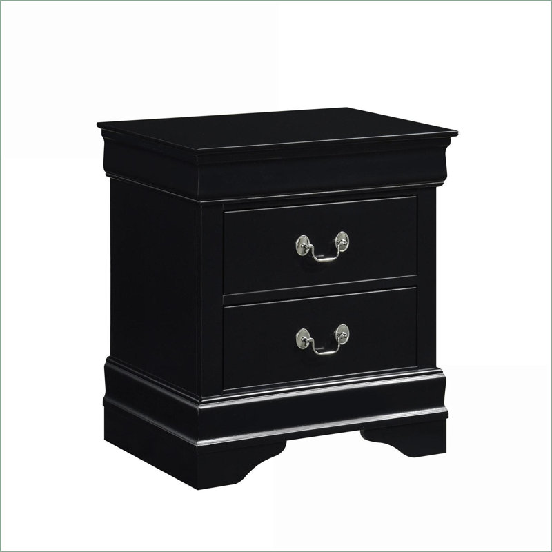 Classic Louis Philippe Black Wood 2-Drawer Nightstand, Black