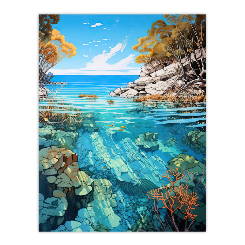 Serene Coral Reef Bay Artwork Scenic Seascape Large Wall Unframed Art Poster Print Thick Paper 18X24 Inch