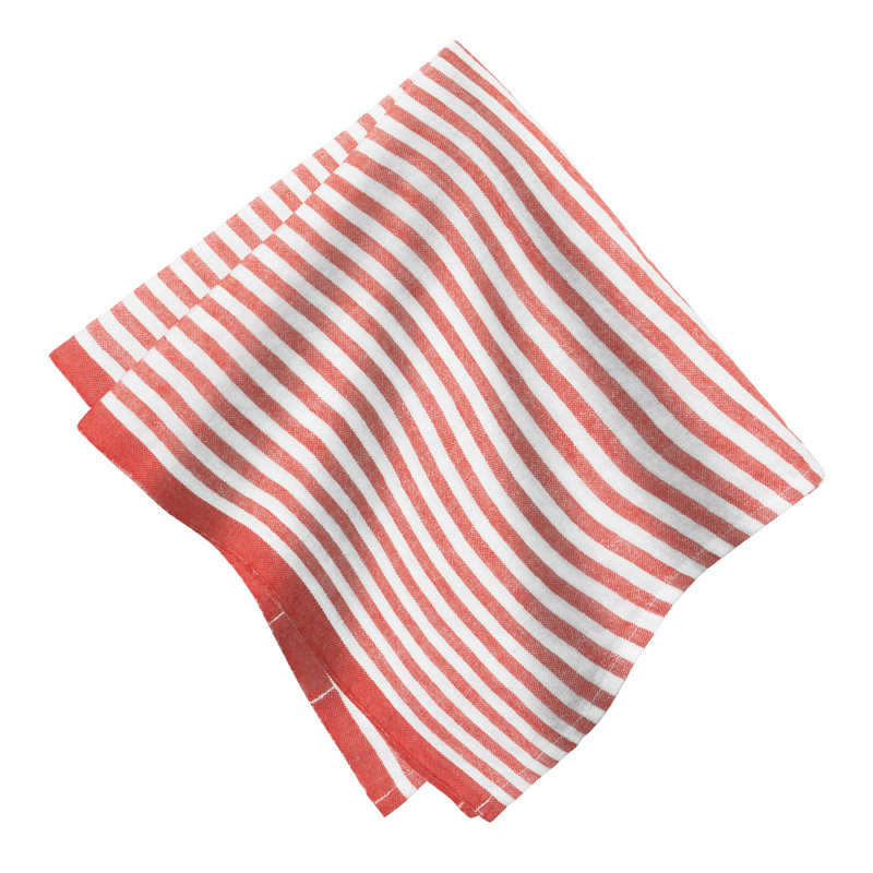 Linen Striped Square Napkin, Tomato
