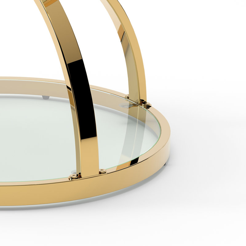 Table d'appoint moderne en verre 19,69 po avec 2 niveaux, cadres en forme d'anneau, Doré