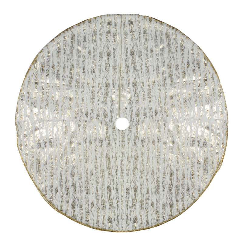Ivory and Gold Faux Fur Christmas Tree Skirt with Glitter