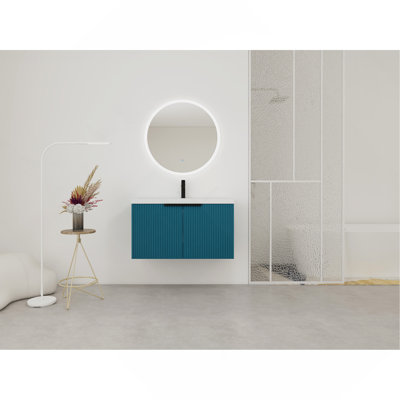 36" Wall Mounted Bathroom Vanity With Resin Sink & 2 Soft-Close Doors
