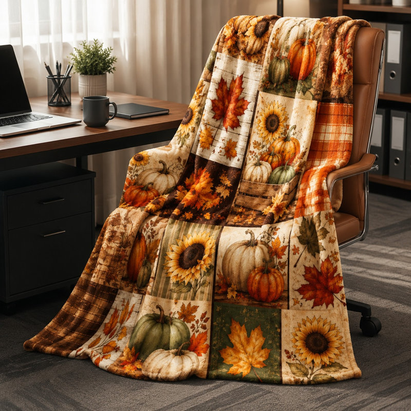 Couverture douillette aux couleurs de l'automne, jeté décoratif en patchwork pour canapé, fauteuil, chambre, salon, décoration intérieure