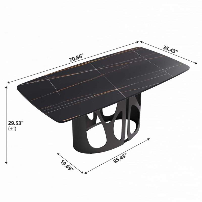 Pieds de table de salle à manger courbés en pierre artificielle, Noir, noir, noir, noir, H 29,53 po x L 70,86 po x l 35,43 po