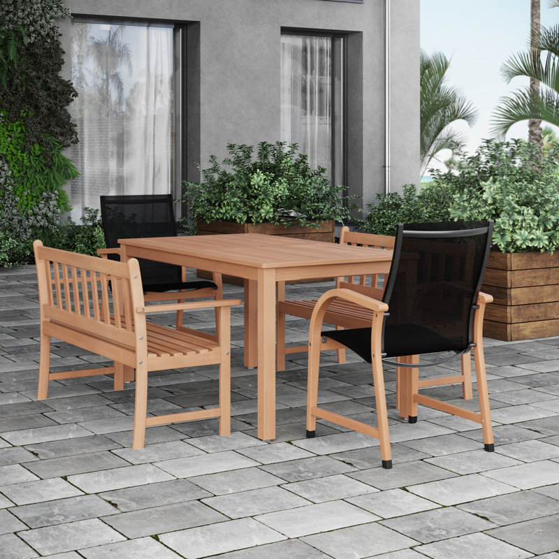 Anautica Outdoor Patio 5pc Teak Finish Outdoor Furniture Dining Set