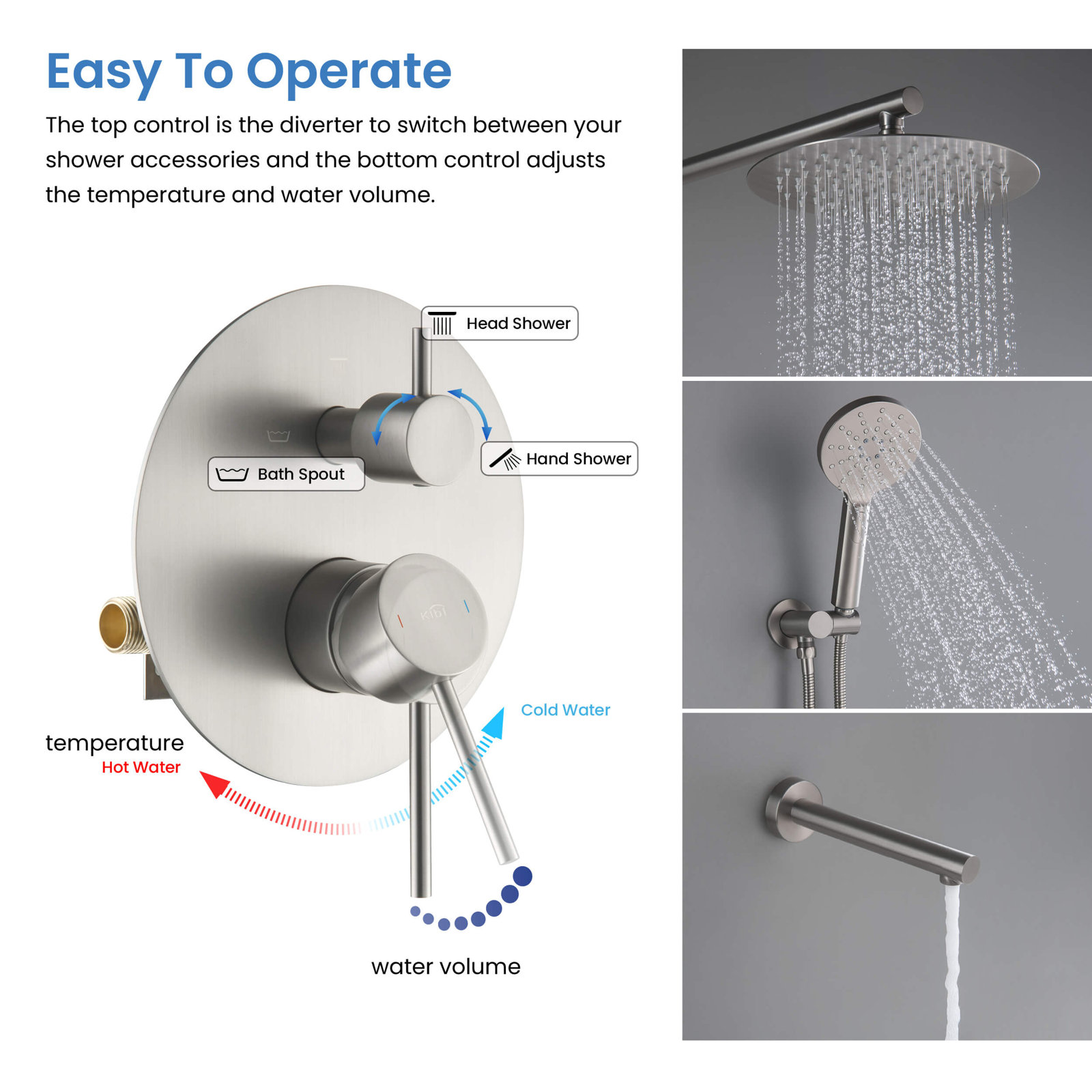 Circular Wall-Mounted Shower Faucet, Brushed Nickel