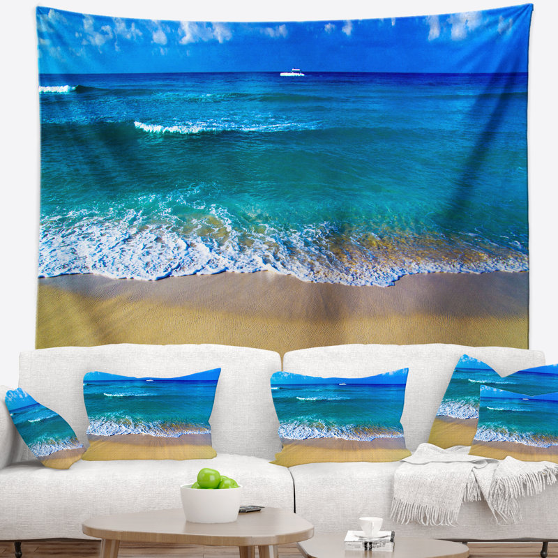 Tapisserie de plage à vagues bleu flottantes en mer flottante, H 32 po x l 39 po