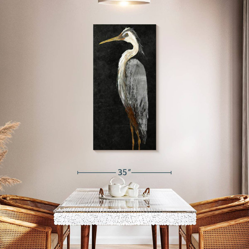 Silver Heron On Black I, 48" H x 24" W