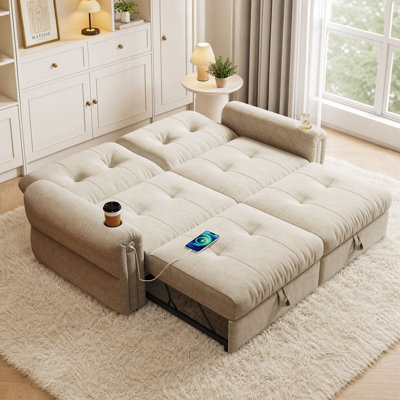 77" Upholstered Convertible Sleeper Sofa，2-in-1 sofa bed for both sitting and sleeping