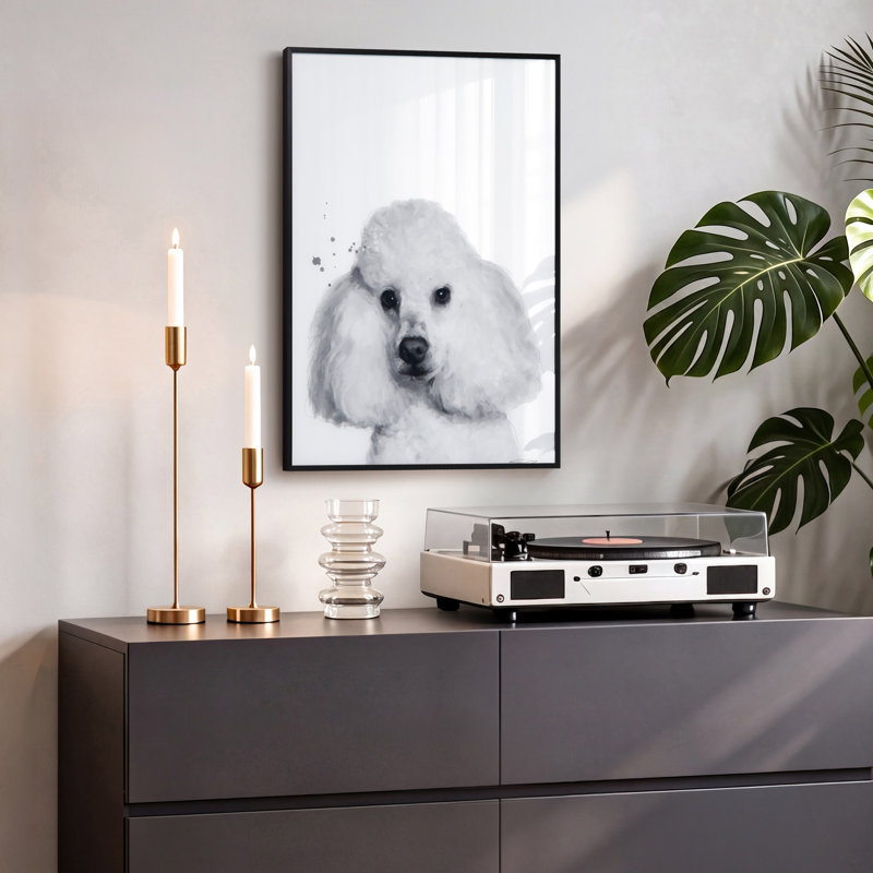 Caniche encadré sur verre