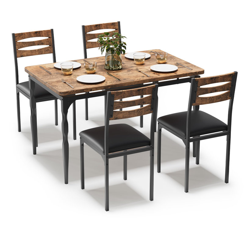 Ensemble de table de salle à manger 5 pièces pour 4 personnes avec chaises rembourrées, ensemble de cuisine peu encombrant avec pieds en spirale