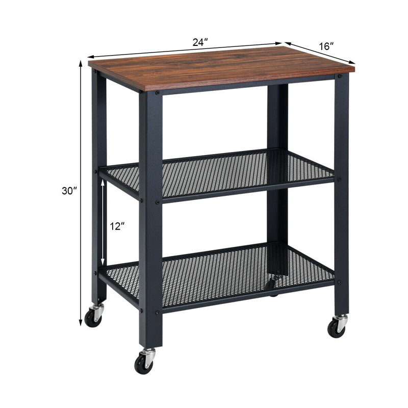 30'' H x 24'' W Utility Cart with Wheels, Black/Brown